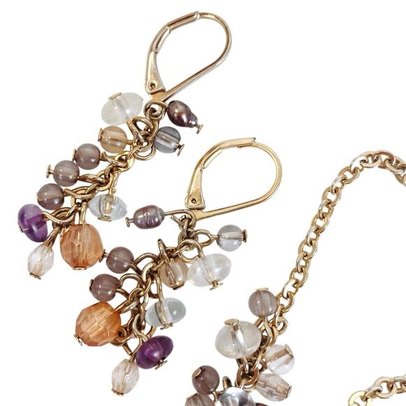 Signed Avon Gold Tone Plastic Bead Cluster Necklace Earrings Set Y2K Jewelry - Picture 7 of 11